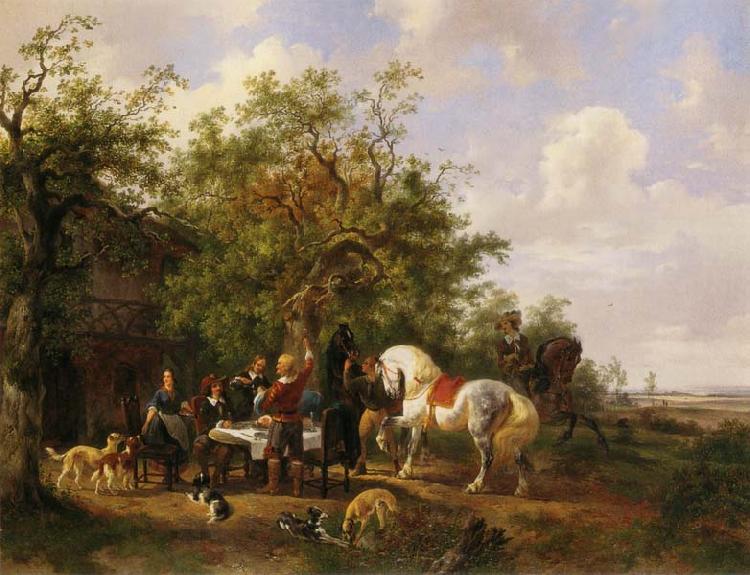 Wouterus Verschuur Compagny with horses and dogs at an inn oil painting picture
